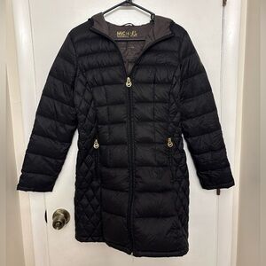 Michael Kors Black Packable Down Puffer Jacket Hooded Mid Length Coat XS